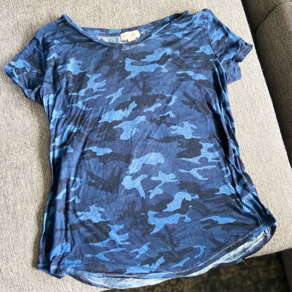 Blue Camo Semi sheer tshirt top